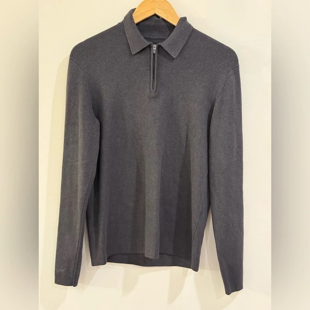 Kenneth Cole Mens Slim-Fit Long-Sleeve Comfort Polo Sweater S, Charcoal